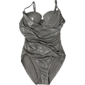Newport News Gray Metallic One Piece Swimsuit Ruched‎ Wrap Size 4